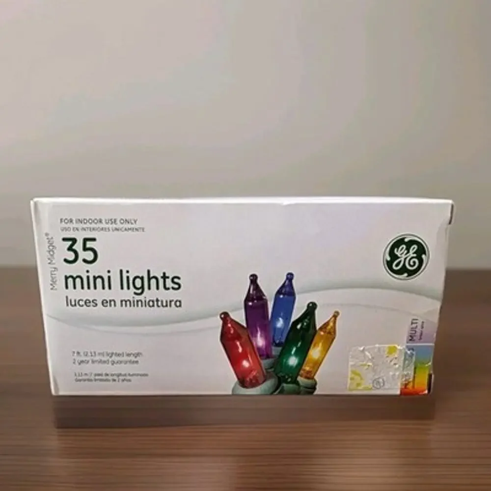 GE Merry Midget 35 Multicolor Mini Lights Green Wire Indoor Christmas String NIB
